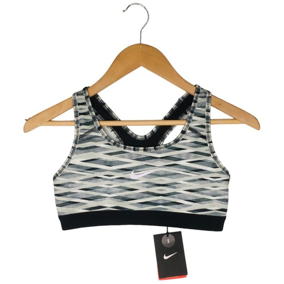 New Nike Pro Criss Cross Bra Top Dry Fit Workout Logo Athletic Geometric Gray S - Picture 2 of 16